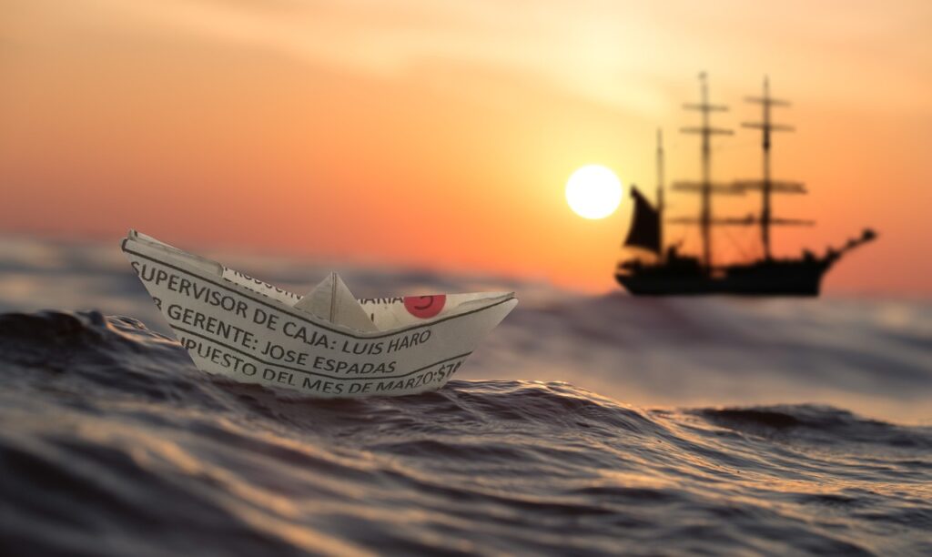 paper boat, sunset, sea-3361172.jpg